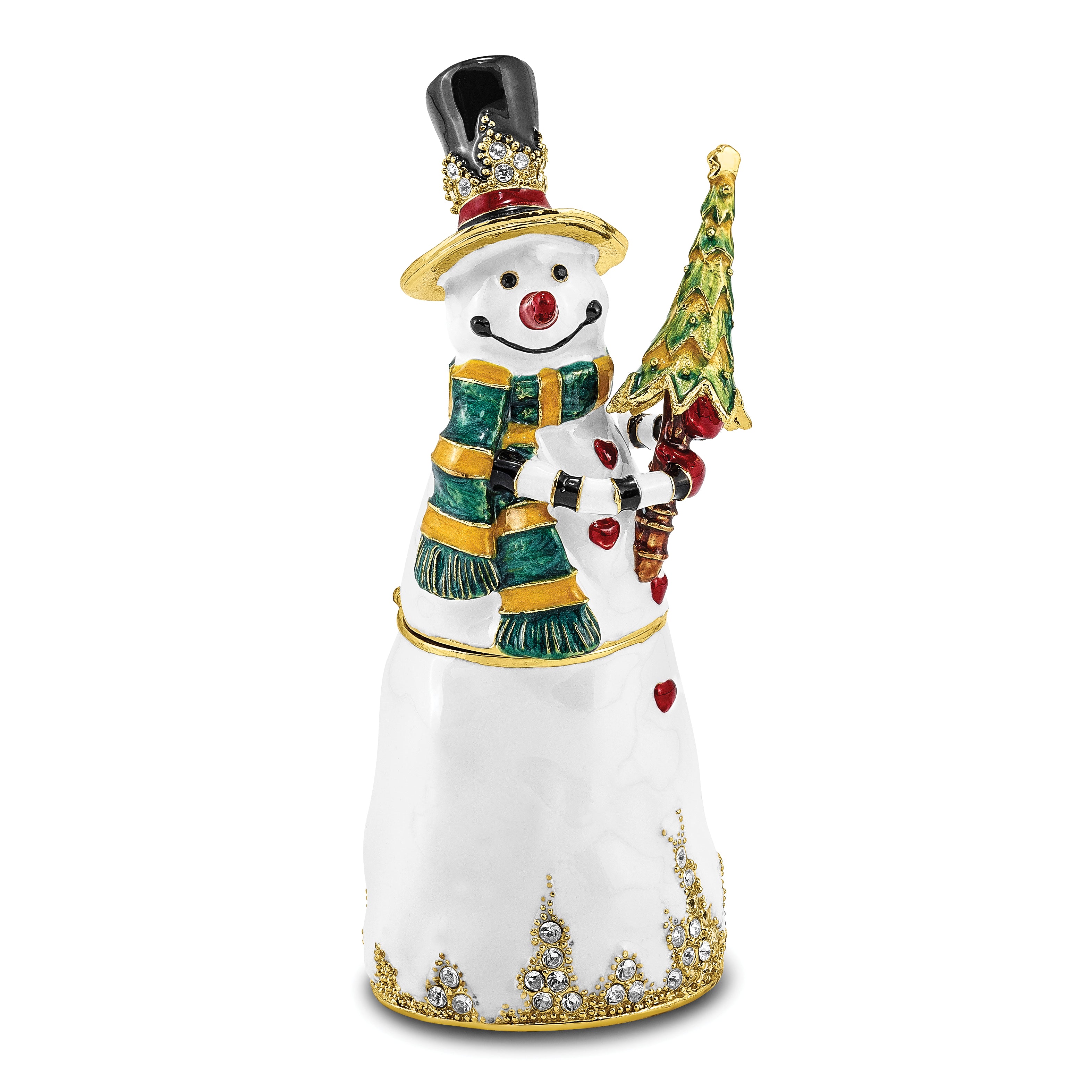 Luxury Giftware Pewter Bejeweled Crystals Gold-tone Enameled FRITZ Friendly Snowman Trinket Box with Matching 18 Inch Necklace