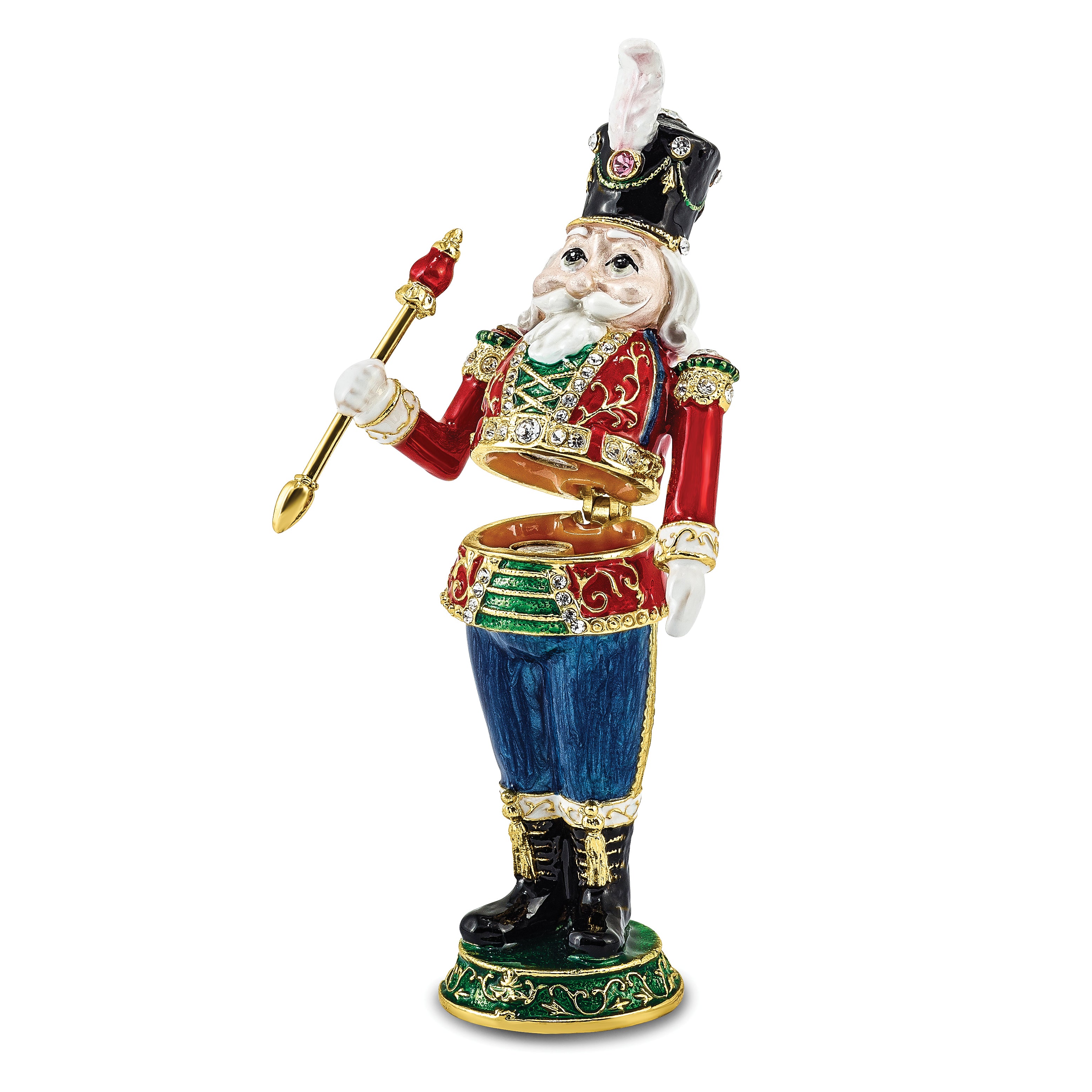 Luxury Giftware Pewter Bejeweled Crystals Gold-tone Enameled TORSTEN Toy Soldier Trinket Box with Matching 18 Inch Necklace