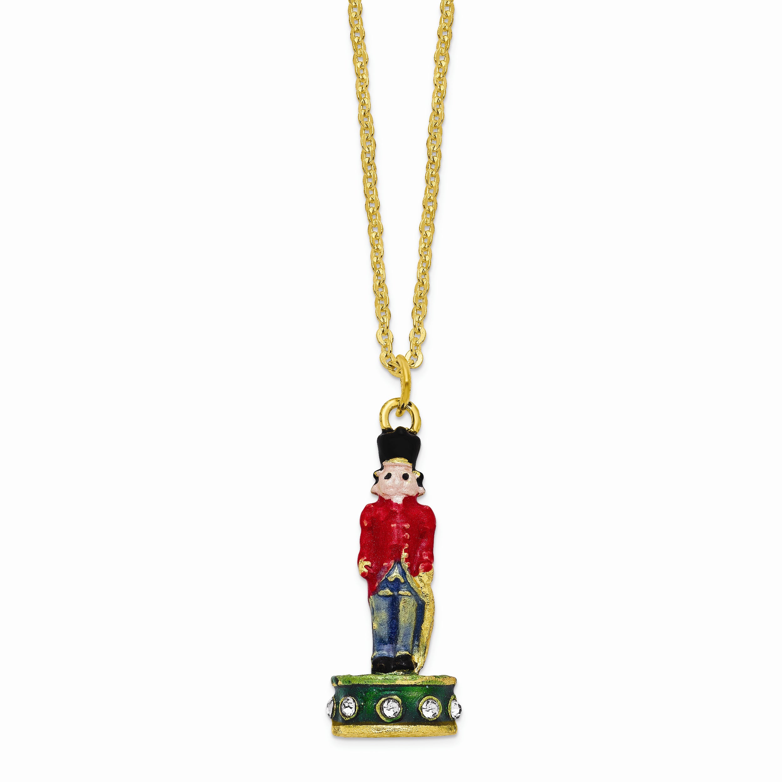 Luxury Giftware Pewter Bejeweled Crystals Gold-tone Enameled TORSTEN Toy Soldier Trinket Box with Matching 18 Inch Necklace