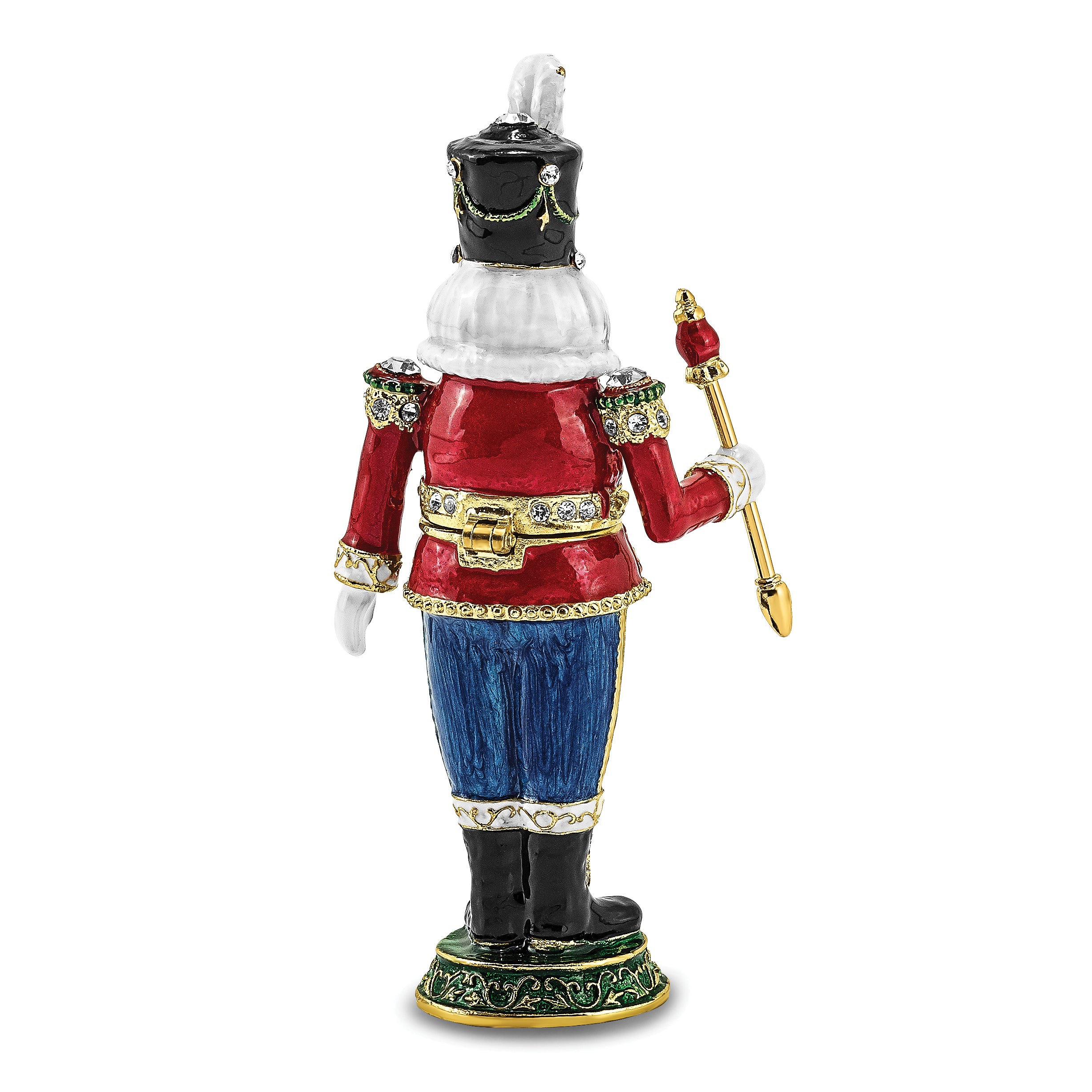 Luxury Giftware Pewter Bejeweled Crystals Gold-tone Enameled TORSTEN Toy Soldier Trinket Box with Matching 18 Inch Necklace