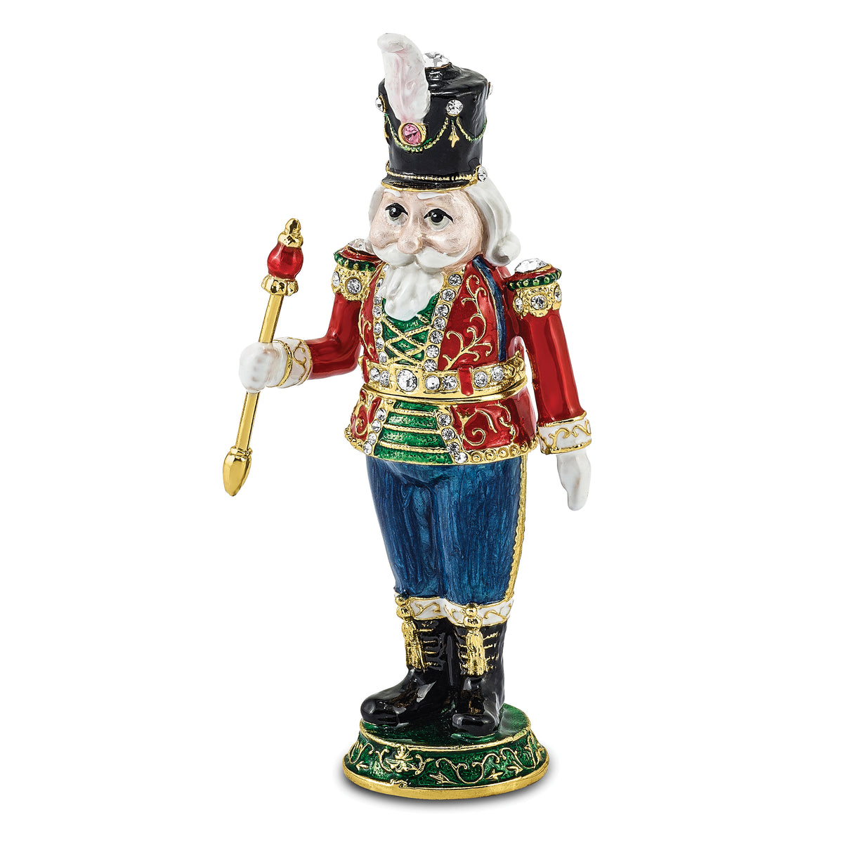 Luxury Giftware Pewter Bejeweled Crystals Gold-tone Enameled TORSTEN Toy Soldier Trinket Box with Matching 18 Inch Necklace