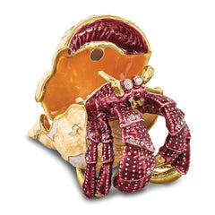 Luxury Giftware Pewter Bejeweled Crystals Gold-tone Enameled HERMAN Red Leg Hermit Crab Trinket Box with Matching 18 Inch Necklace