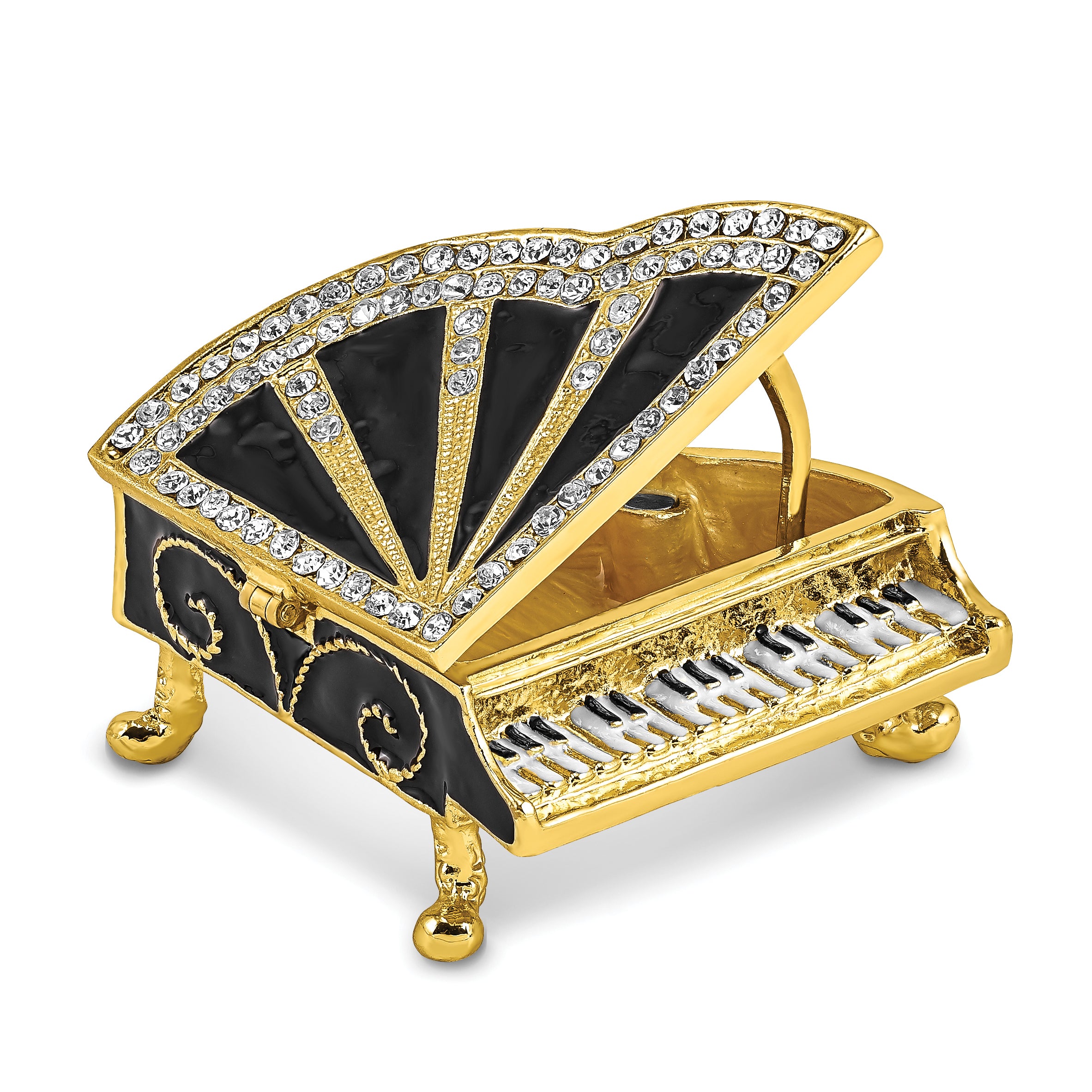 Luxury Giftware Pewter Bejeweled Crystals Gold-tone Enameled SERENADE Grand Piano Trinket Box with Matching 18 Inch Necklace