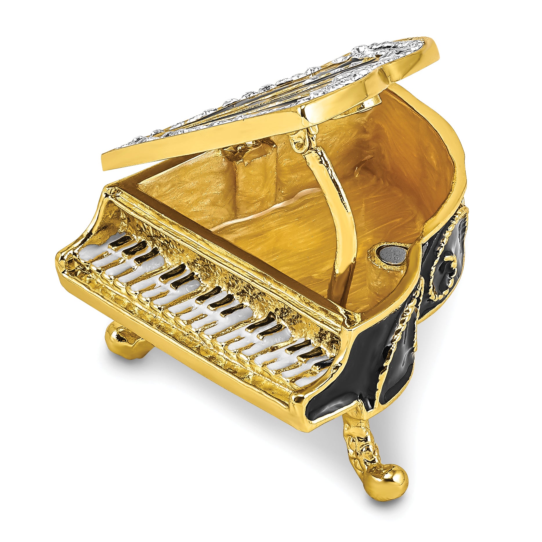 Luxury Giftware Pewter Bejeweled Crystals Gold-tone Enameled SERENADE Grand Piano Trinket Box with Matching 18 Inch Necklace