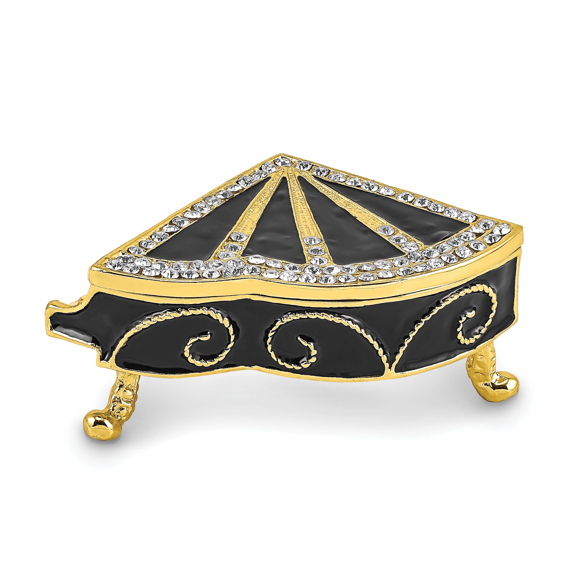 Luxury Giftware Pewter Bejeweled Crystals Gold-tone Enameled SERENADE Grand Piano Trinket Box with Matching 18 Inch Necklace