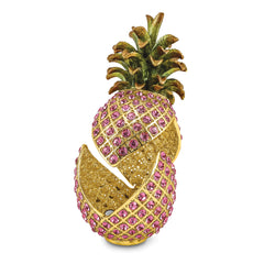 Luxury Giftware Pewter Bejeweled Crystals Gold-tone Enameled FRIENDSHIP & HOSPITALITY Pink Pineapple Trinket Box with Matching 18 Inch Necklace