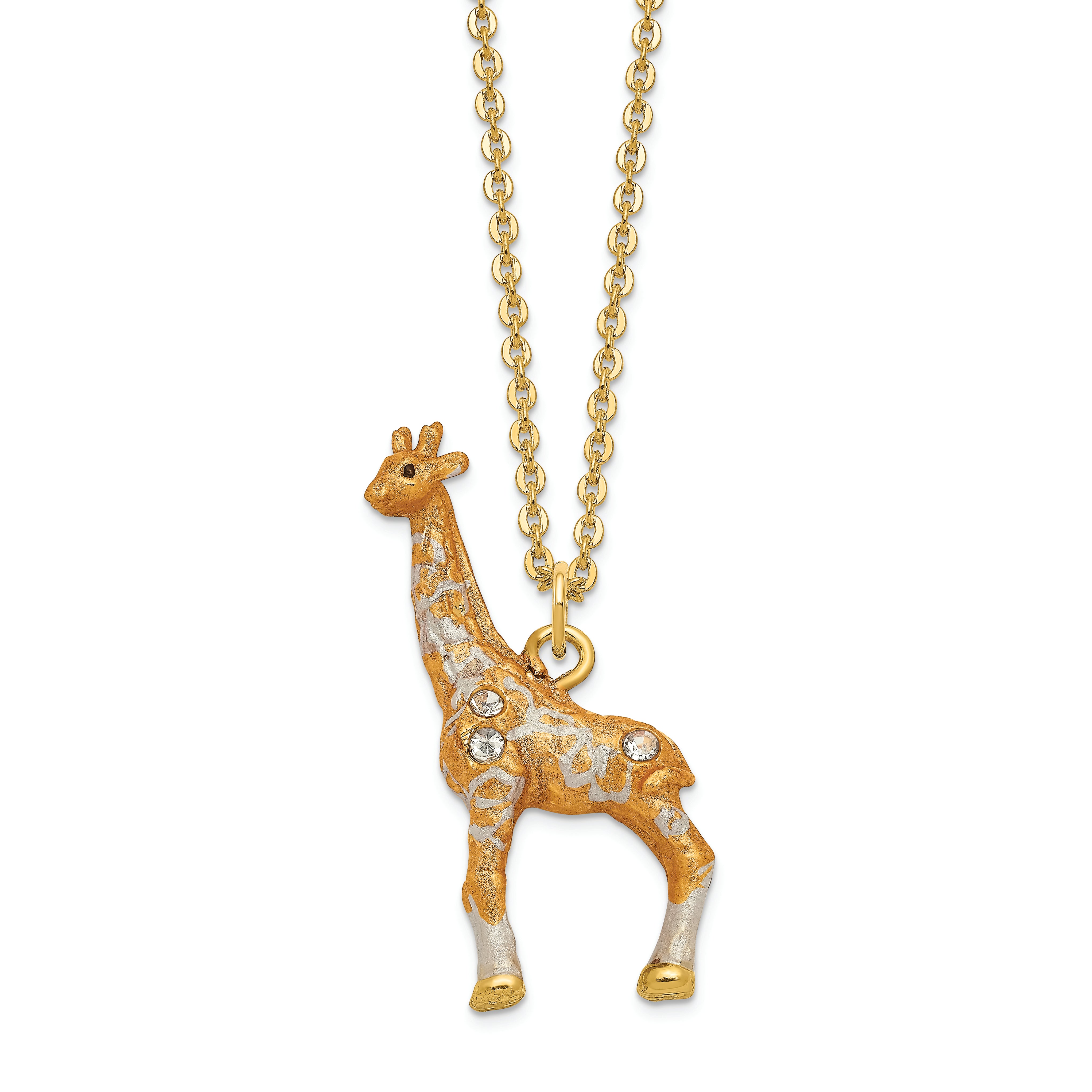 Luxury Giftware Pewter Bejeweled Crystals Gold-tone Enameled JASMIN & JASPER Mother & Baby Giraffes Trinket Box with Matching 18 Inch Necklace