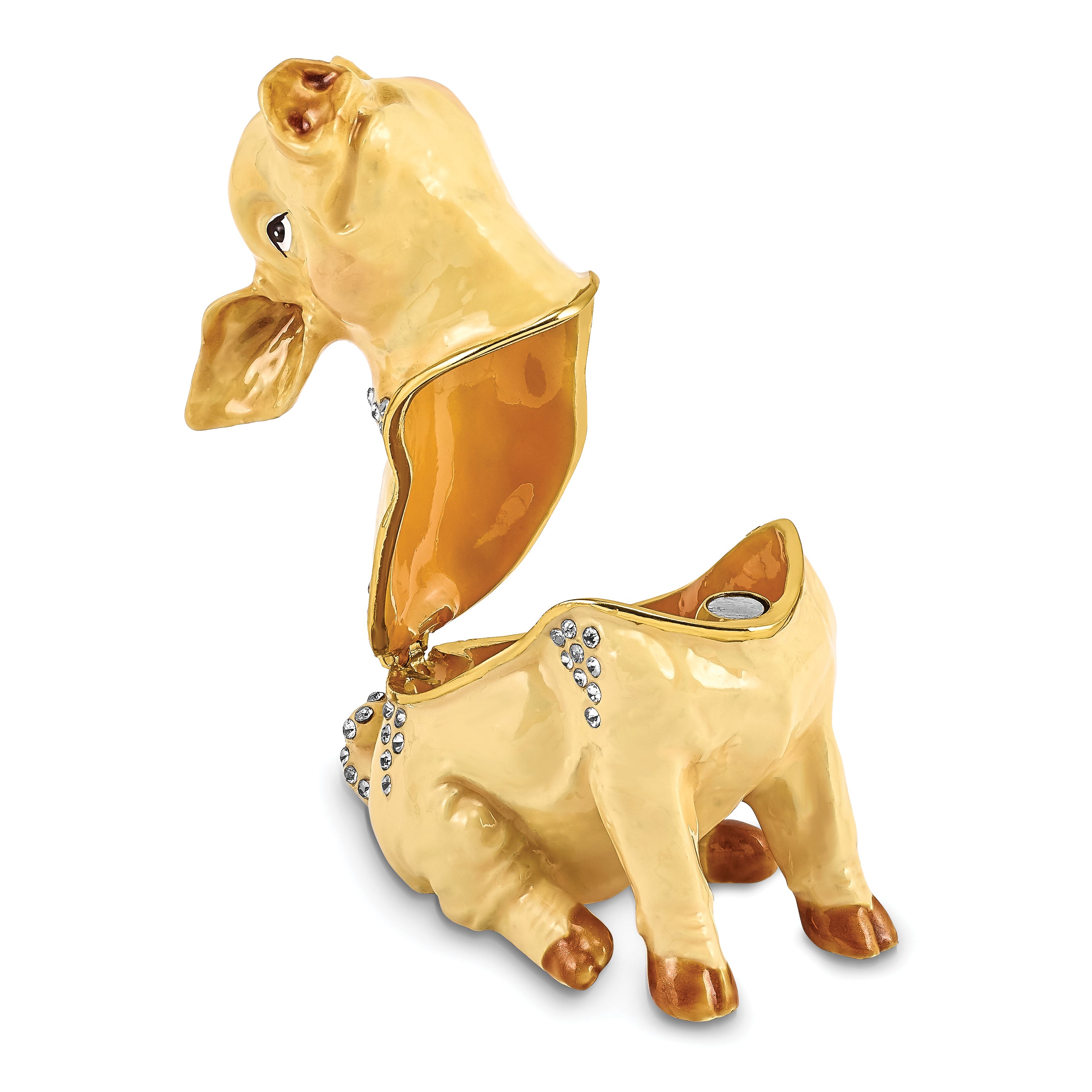 Luxury Giftware Pewter Bejeweled Crystals Gold-tone Enameled PRECIOUS Pig Trinket Box with Matching 18 Inch Necklace