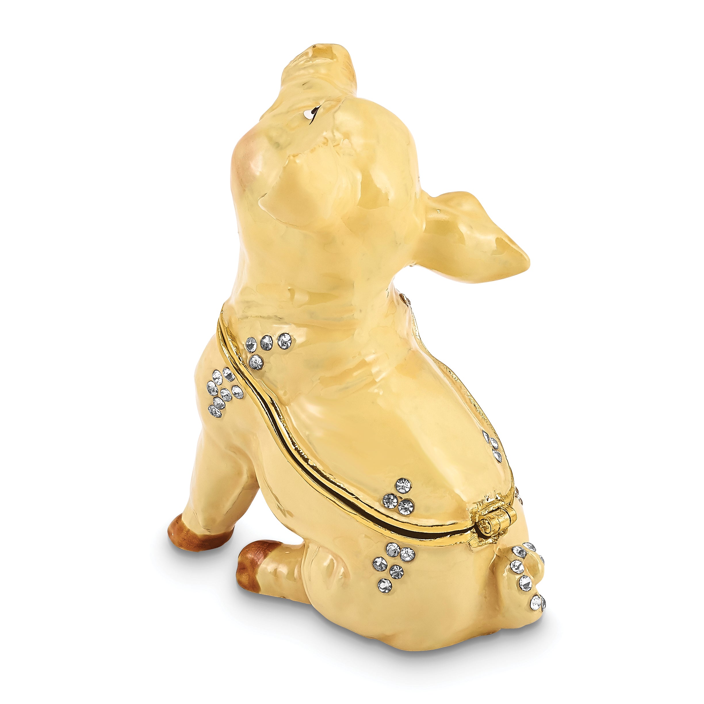 Luxury Giftware Pewter Bejeweled Crystals Gold-tone Enameled PRECIOUS Pig Trinket Box with Matching 18 Inch Necklace