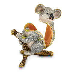 Luxury Giftware Pewter Bejeweled Crystals Gold-tone Enameled KYLE Koala Trinket Box with Matching 18 Inch Necklace