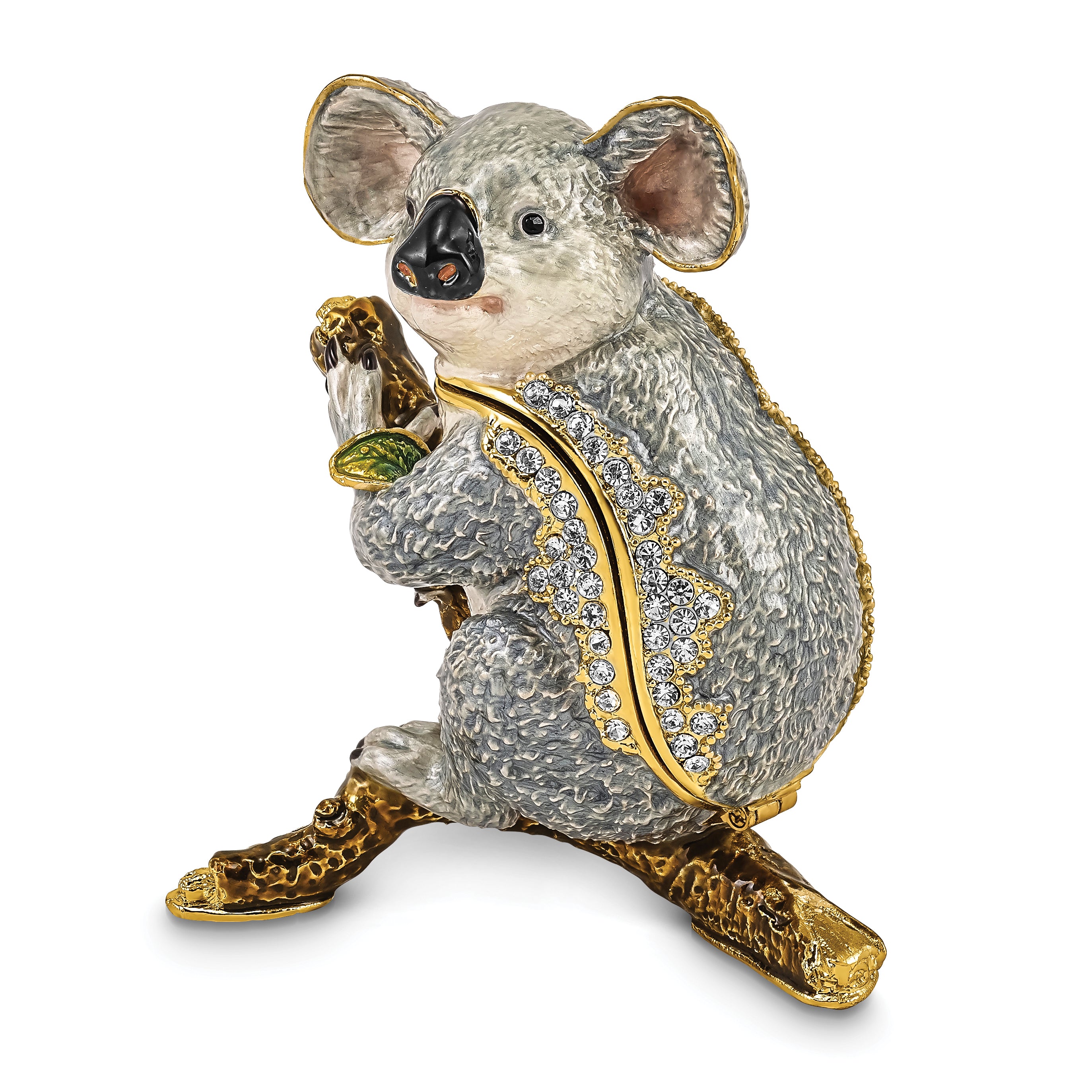 Luxury Giftware Pewter Bejeweled Crystals Gold-tone Enameled KYLE Koala Trinket Box with Matching 18 Inch Necklace