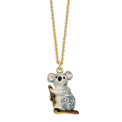 Luxury Giftware Pewter Bejeweled Crystals Gold-tone Enameled KYLE Koala Trinket Box with Matching 18 Inch Necklace