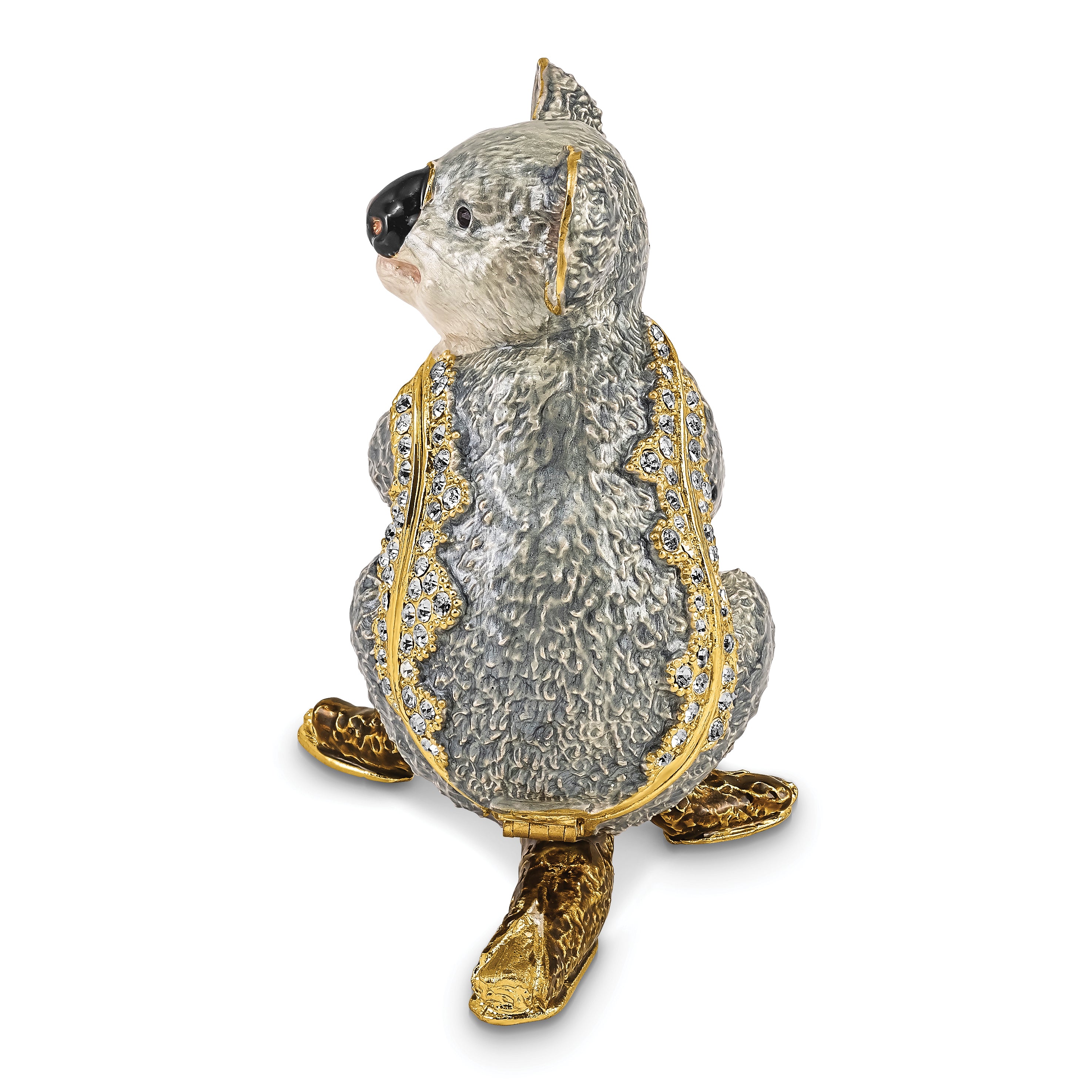 Luxury Giftware Pewter Bejeweled Crystals Gold-tone Enameled KYLE Koala Trinket Box with Matching 18 Inch Necklace