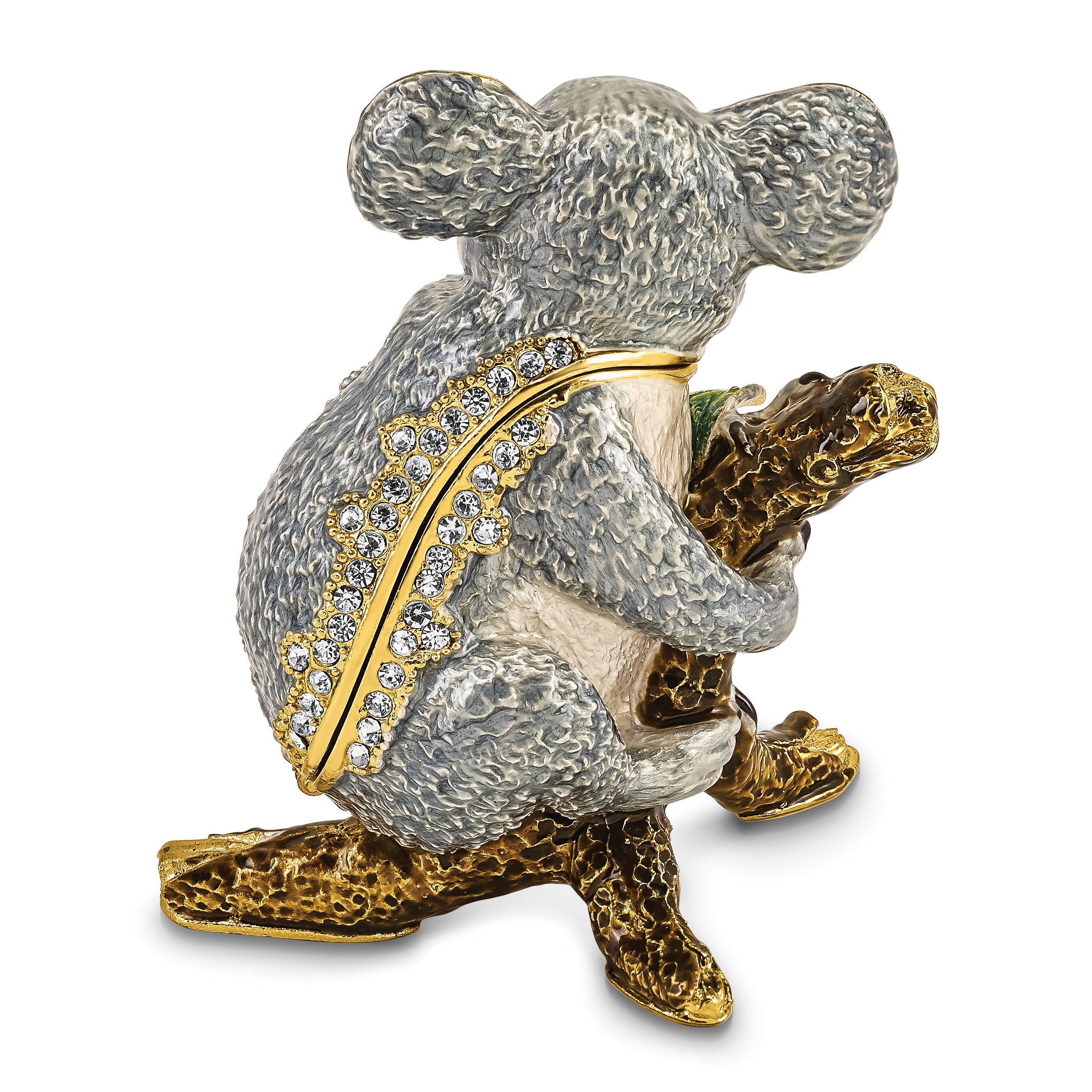 Luxury Giftware Pewter Bejeweled Crystals Gold-tone Enameled KYLE Koala Trinket Box with Matching 18 Inch Necklace