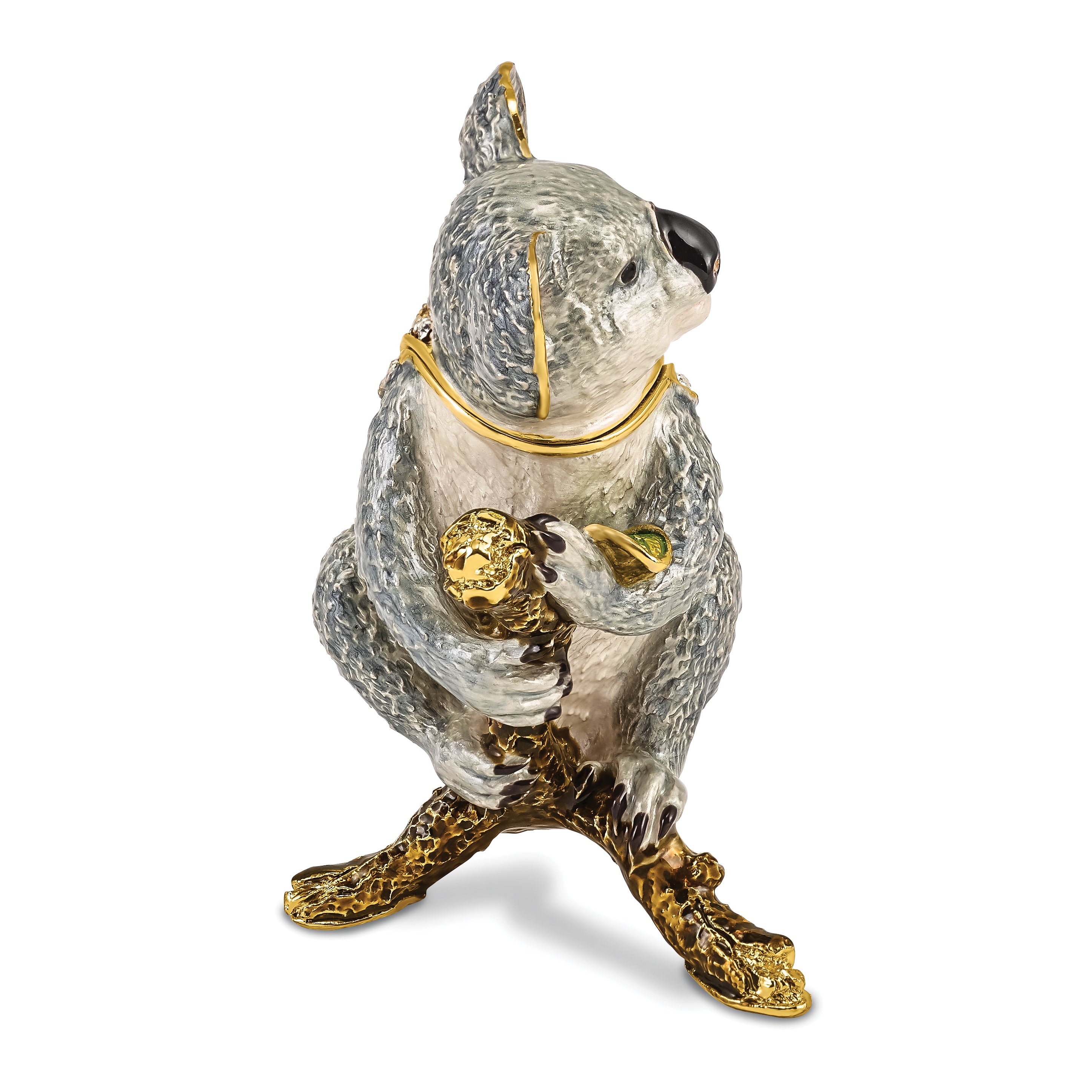 Luxury Giftware Pewter Bejeweled Crystals Gold-tone Enameled KYLE Koala Trinket Box with Matching 18 Inch Necklace