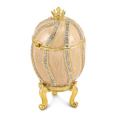 Luxury Giftware Pewter Bejeweled Crystals Gold-tone Enameled CAPTIVATING CROWN Champagne Egg Trinket Box with Matching 18 Inch Necklace