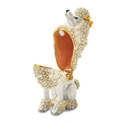 Luxury Giftware Pewter Bejeweled Imitation Pearls and Crystals Gold-tone Enameled FIFI French Poodle Trinket Box with Matching 18 Inch Necklace