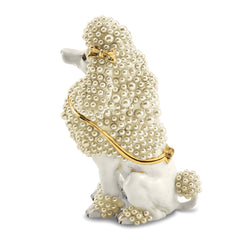 Luxury Giftware Pewter Bejeweled Imitation Pearls and Crystals Gold-tone Enameled FIFI French Poodle Trinket Box with Matching 18 Inch Necklace