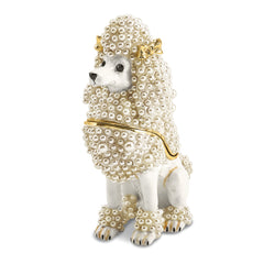 Luxury Giftware Pewter Bejeweled Imitation Pearls and Crystals Gold-tone Enameled FIFI French Poodle Trinket Box with Matching 18 Inch Necklace