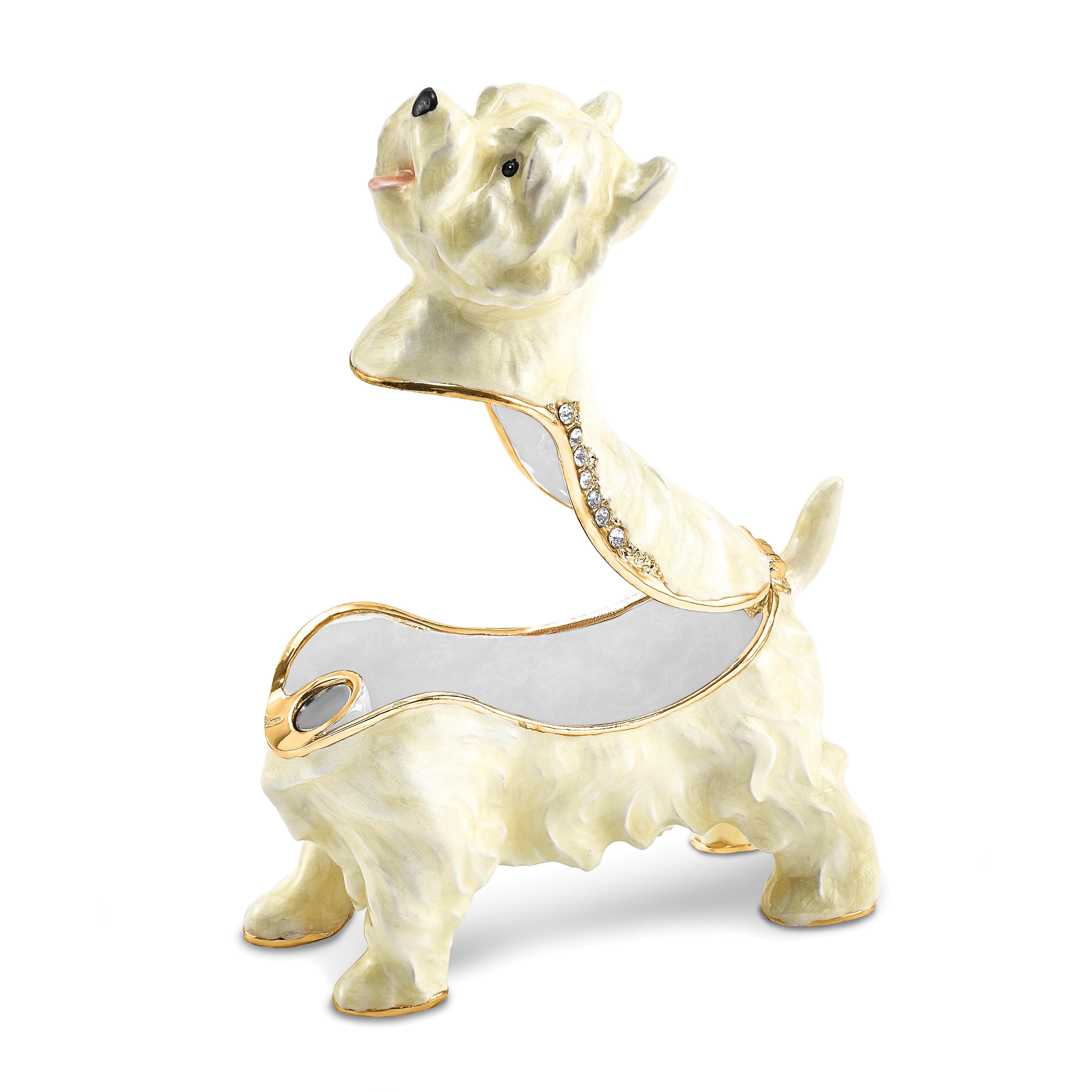 Luxury Giftware Pewter Bejeweled Crystals Gold-tone Enameled WESTIE West Highland White Terrier Trinket Box with Matching 18 Inch Necklace