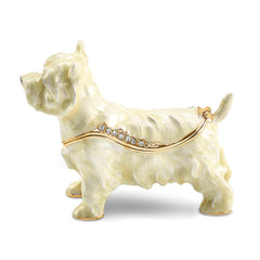 Luxury Giftware Pewter Bejeweled Crystals Gold-tone Enameled WESTIE West Highland White Terrier Trinket Box with Matching 18 Inch Necklace