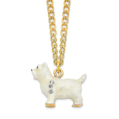 Luxury Giftware Pewter Bejeweled Crystals Gold-tone Enameled WESTIE West Highland White Terrier Trinket Box with Matching 18 Inch Necklace