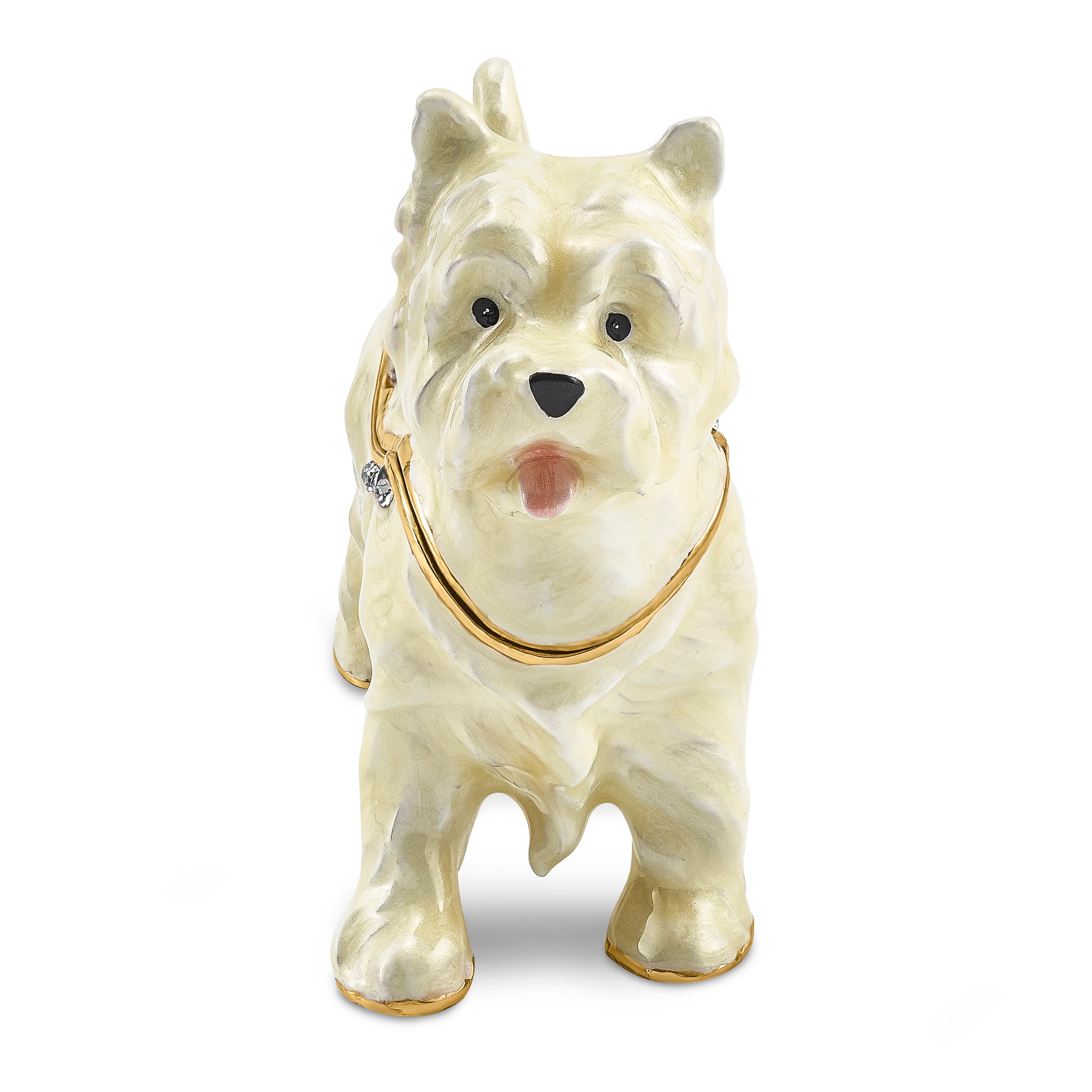 Luxury Giftware Pewter Bejeweled Crystals Gold-tone Enameled WESTIE West Highland White Terrier Trinket Box with Matching 18 Inch Necklace