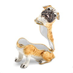 Luxury Giftware Pewter Bejeweled Crystals Gold-tone Enameled WEDNESDAY Pug Trinket Box with Matching 18 Inch Necklace