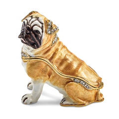 Luxury Giftware Pewter Bejeweled Crystals Gold-tone Enameled WEDNESDAY Pug Trinket Box with Matching 18 Inch Necklace