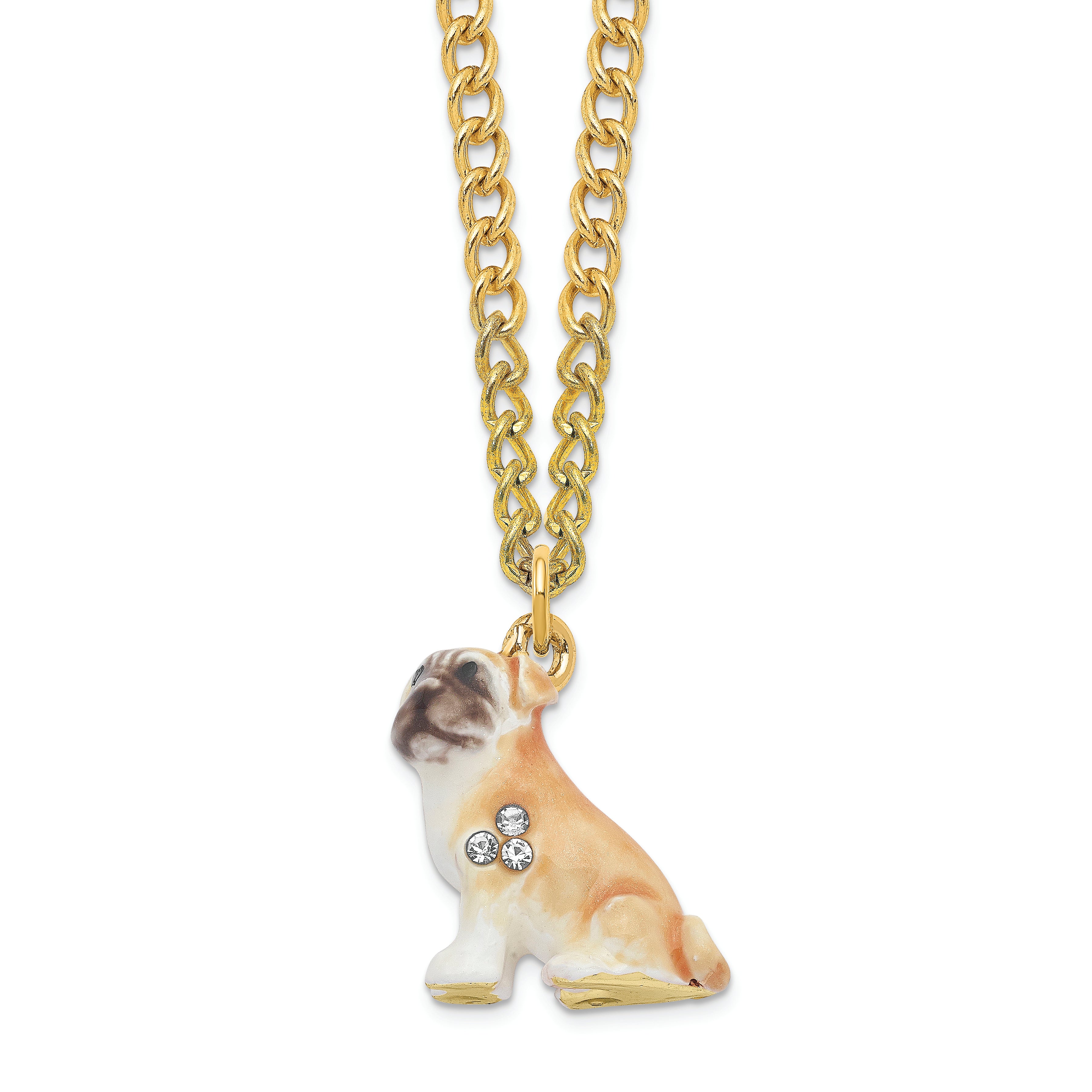 Luxury Giftware Pewter Bejeweled Crystals Gold-tone Enameled WEDNESDAY Pug Trinket Box with Matching 18 Inch Necklace