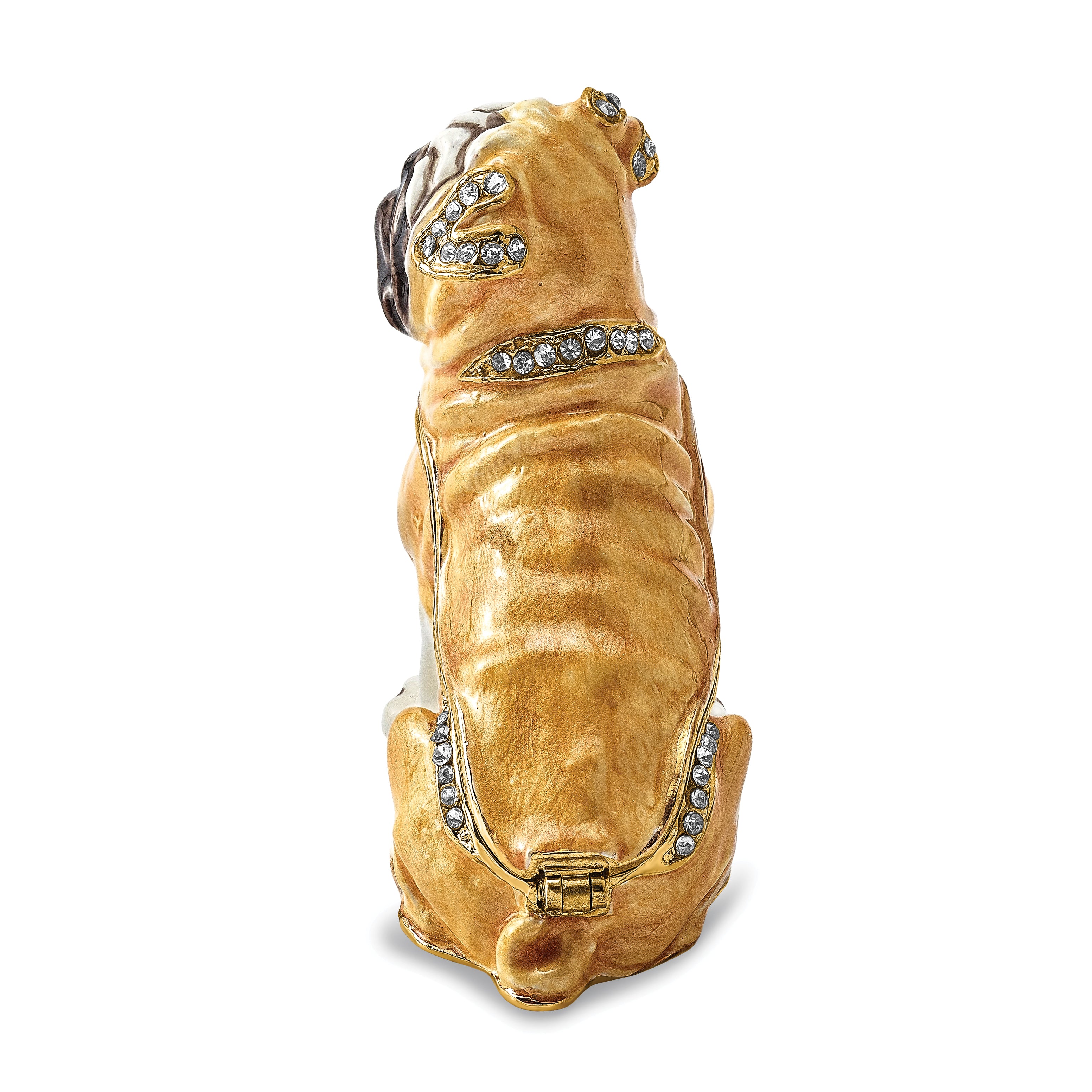 Luxury Giftware Pewter Bejeweled Crystals Gold-tone Enameled WEDNESDAY Pug Trinket Box with Matching 18 Inch Necklace