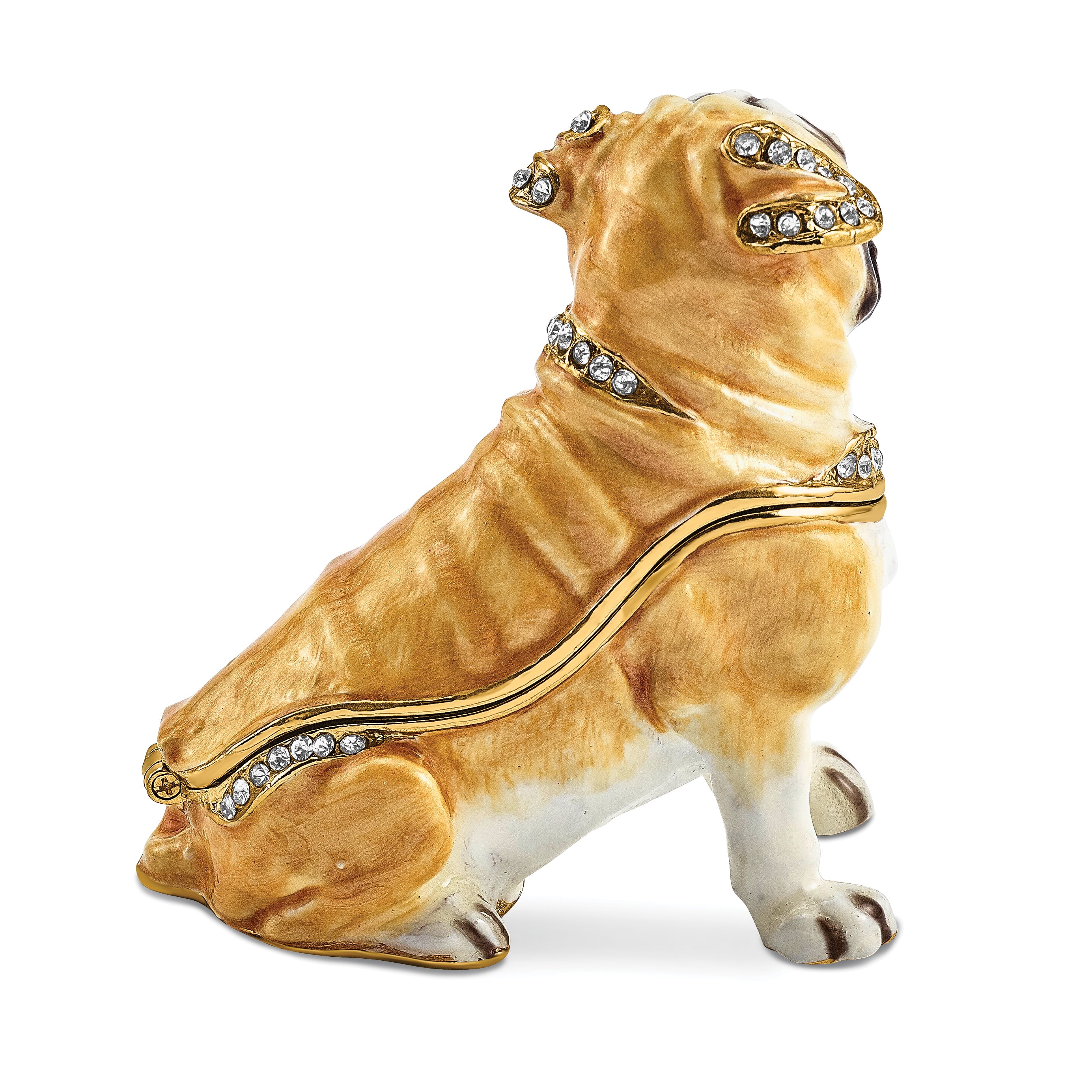 Luxury Giftware Pewter Bejeweled Crystals Gold-tone Enameled WEDNESDAY Pug Trinket Box with Matching 18 Inch Necklace