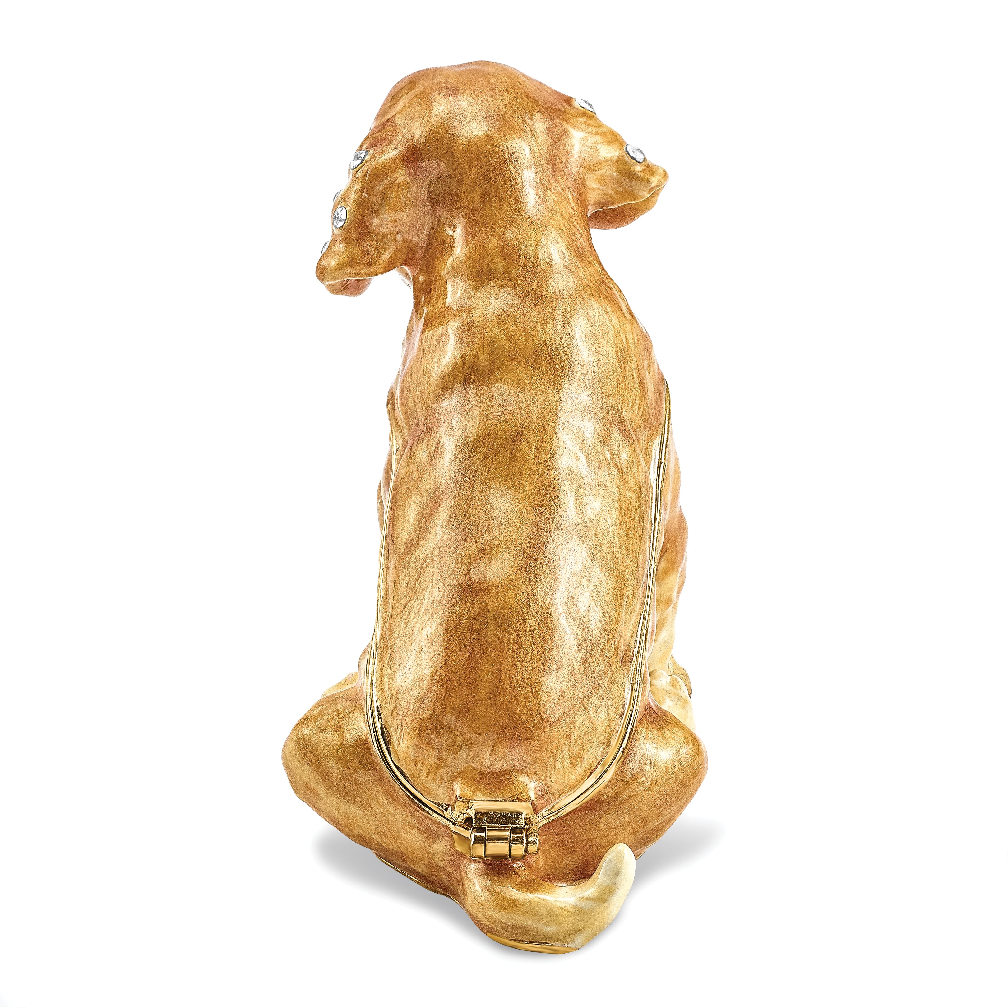 Luxury Giftware Pewter Bejeweled Crystals Gold-tone Enameled SASSY Golden Retriever Pup Trinket Box with Matching 18 Inch Necklace