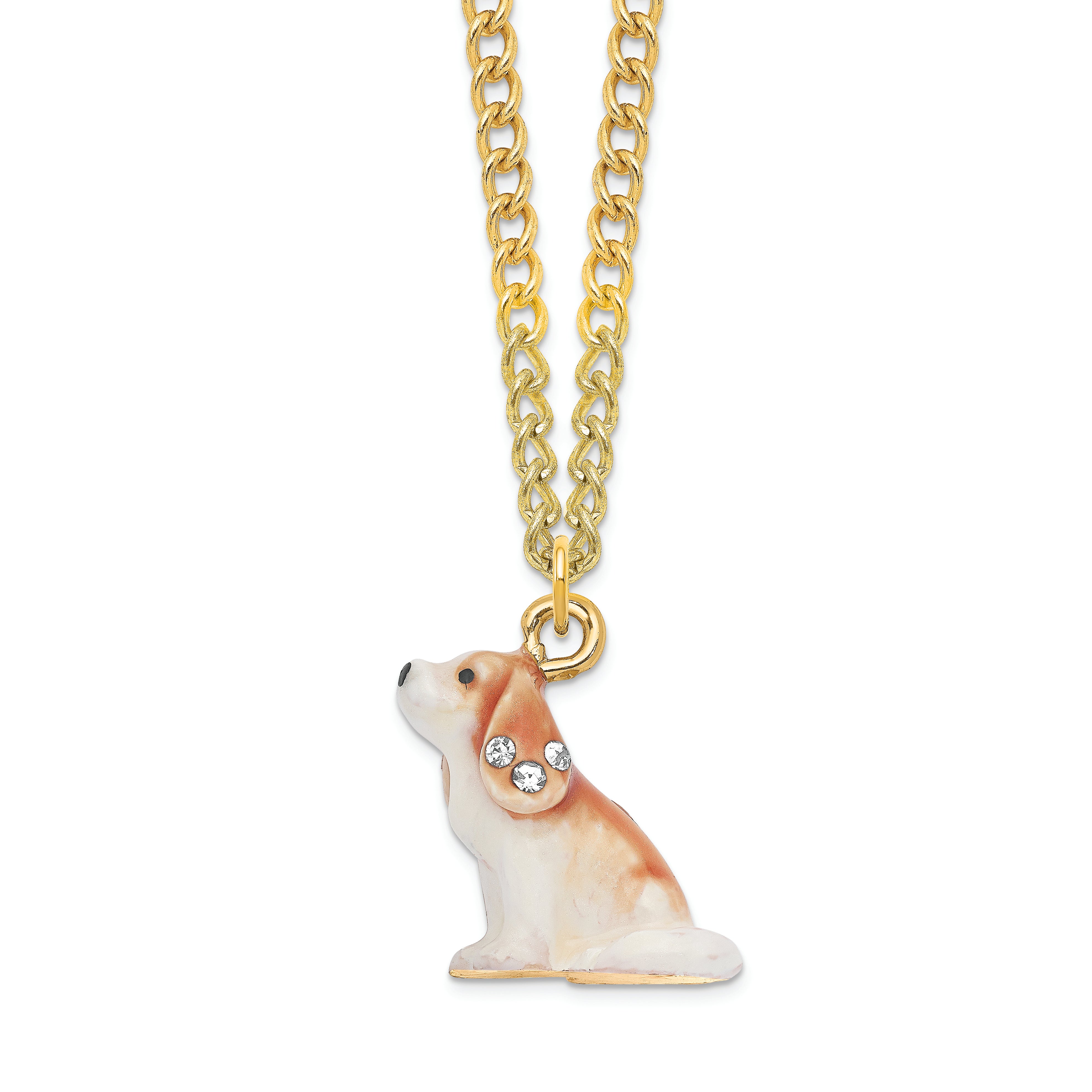 Luxury Giftware Pewter Bejeweled Crystals Gold-tone Enameled HENRIETTA Maria Cavalier King Charles Spaniel Trinket Box with Matching 18 Inch Necklace