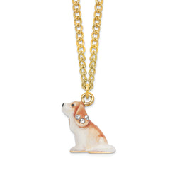 Luxury Giftware Pewter Bejeweled Crystals Gold-tone Enameled HENRIETTA Maria Cavalier King Charles Spaniel Trinket Box with Matching 18 Inch Necklace