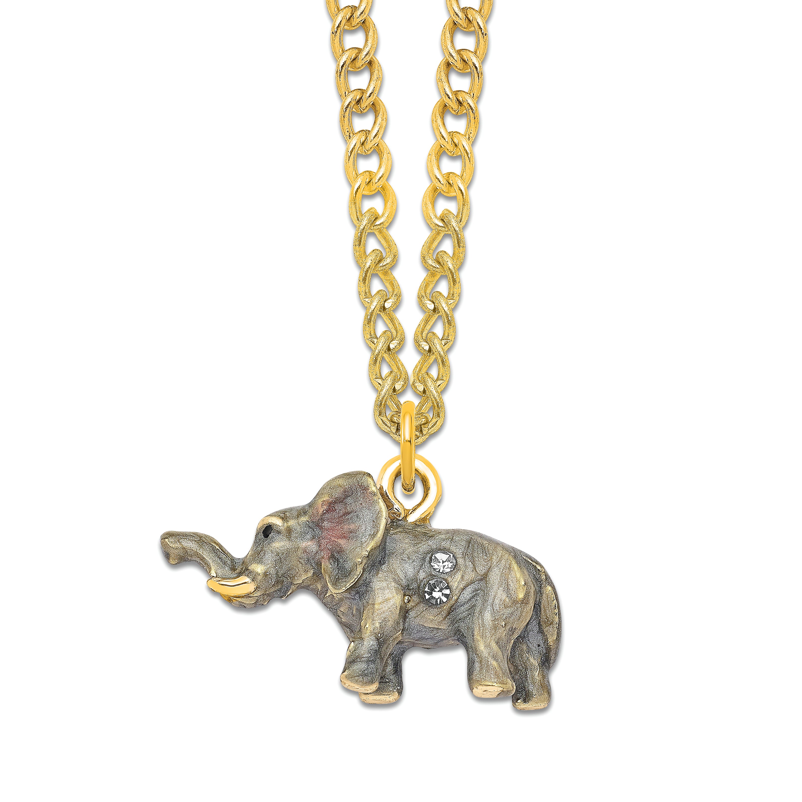 Luxury Giftware Pewter Bejeweled Crystals Gold-tone Enameled ELLA & ELI Mom & Baby Elephant Trinket Box with Matching 18 Inch Necklace