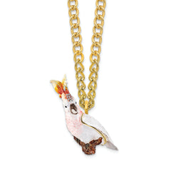 Luxury Giftware Pewter Bejeweled Crystals Gold-tone Enameled CARMEN Cockatoo Trinket Box with Matching 18 Inch Necklace