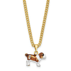 Luxury Giftware Pewter Bejeweled Crystals Gold-tone Enameled MAC English Bulldog Trinket Box with Matching 18 Inch Necklace