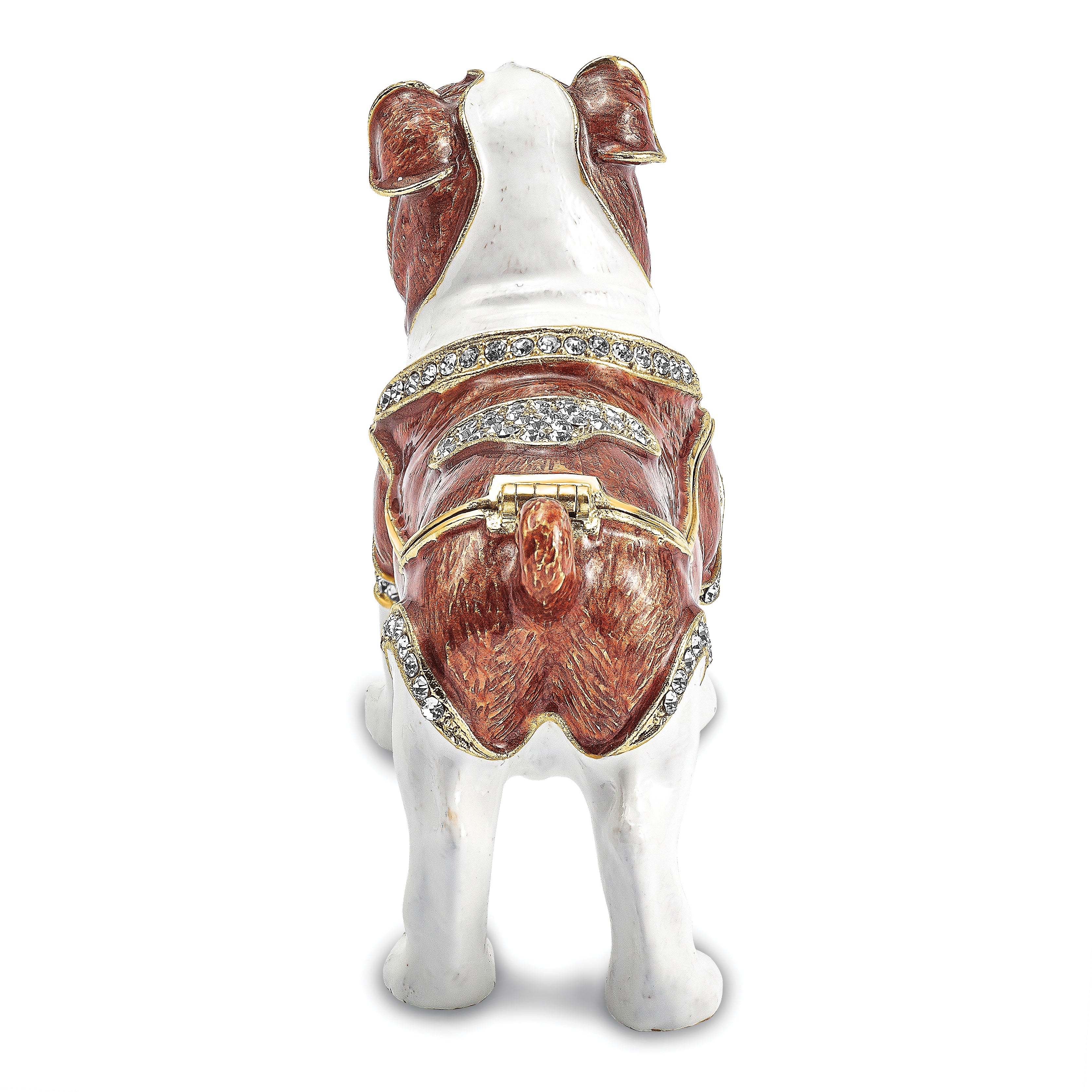 Luxury Giftware Pewter Bejeweled Crystals Gold-tone Enameled MAC English Bulldog Trinket Box with Matching 18 Inch Necklace