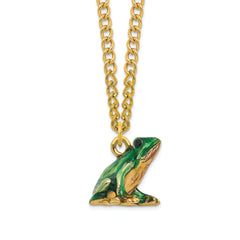 Luxury Giftware Pewter Bejeweled Crystals Gold-tone Enameled LILLY Frog on Lily Pad Trinket Box with Matching 18 Inch Necklace