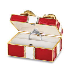 Luxury Giftware Pewter Bejeweled Crystals Gold-tone Enameled DESIRE Red Gift Box w/Ring Pad Trinket Box with Matching 18 Inch Necklace