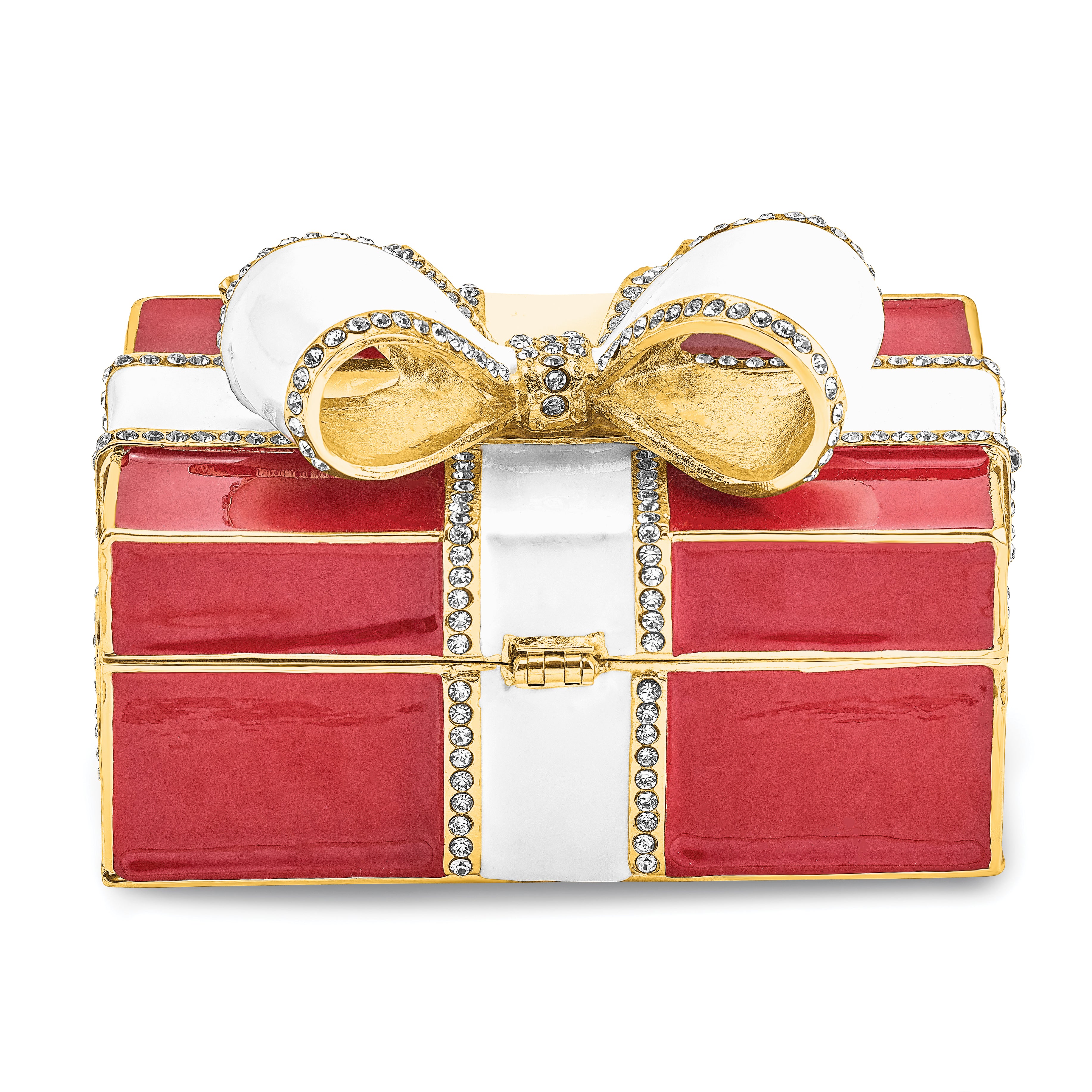 Luxury Giftware Pewter Bejeweled Crystals Gold-tone Enameled DESIRE Red Gift Box w/Ring Pad Trinket Box with Matching 18 Inch Necklace