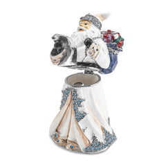 Luxury Giftware Pewter Bejeweled Crystals Siver-tone Enameled ST. NICHOLAS SINTERKLAAS White Santa Trinket Box with Matching 18 Inch Necklace