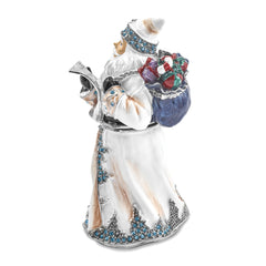 Luxury Giftware Pewter Bejeweled Crystals Siver-tone Enameled ST. NICHOLAS SINTERKLAAS White Santa Trinket Box with Matching 18 Inch Necklace