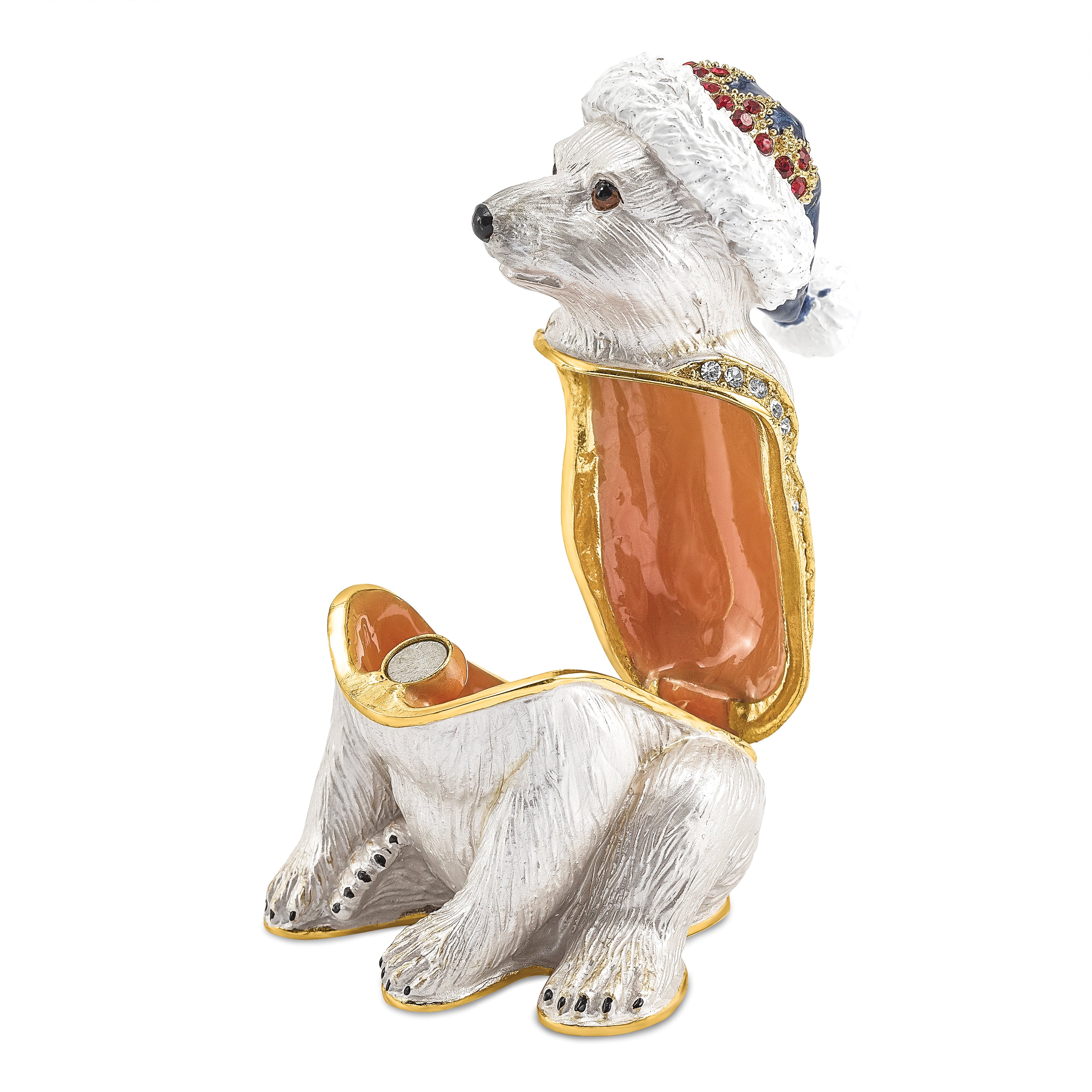 Luxury Giftware Pewter Bejeweled Crystals Gold-tone Enameled NOELLE Cuddly Polar Bear Cub Trinket Box with Matching 18 Inch Necklace