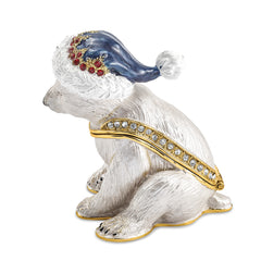 Luxury Giftware Pewter Bejeweled Crystals Gold-tone Enameled NOELLE Cuddly Polar Bear Cub Trinket Box with Matching 18 Inch Necklace