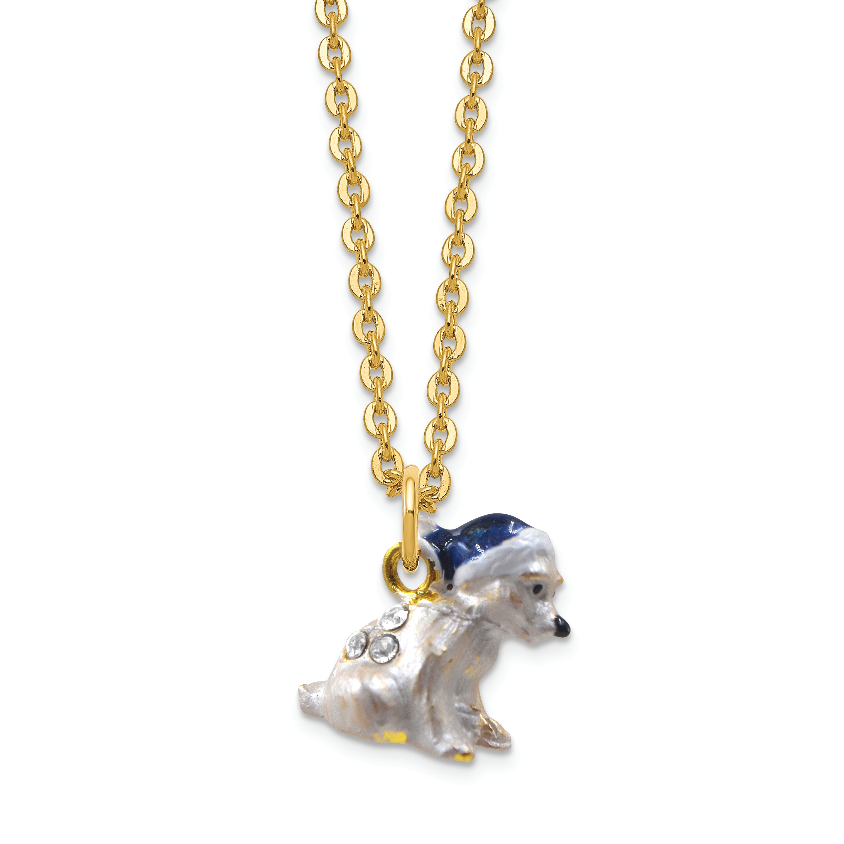 Luxury Giftware Pewter Bejeweled Crystals Gold-tone Enameled NOELLE Cuddly Polar Bear Cub Trinket Box with Matching 18 Inch Necklace