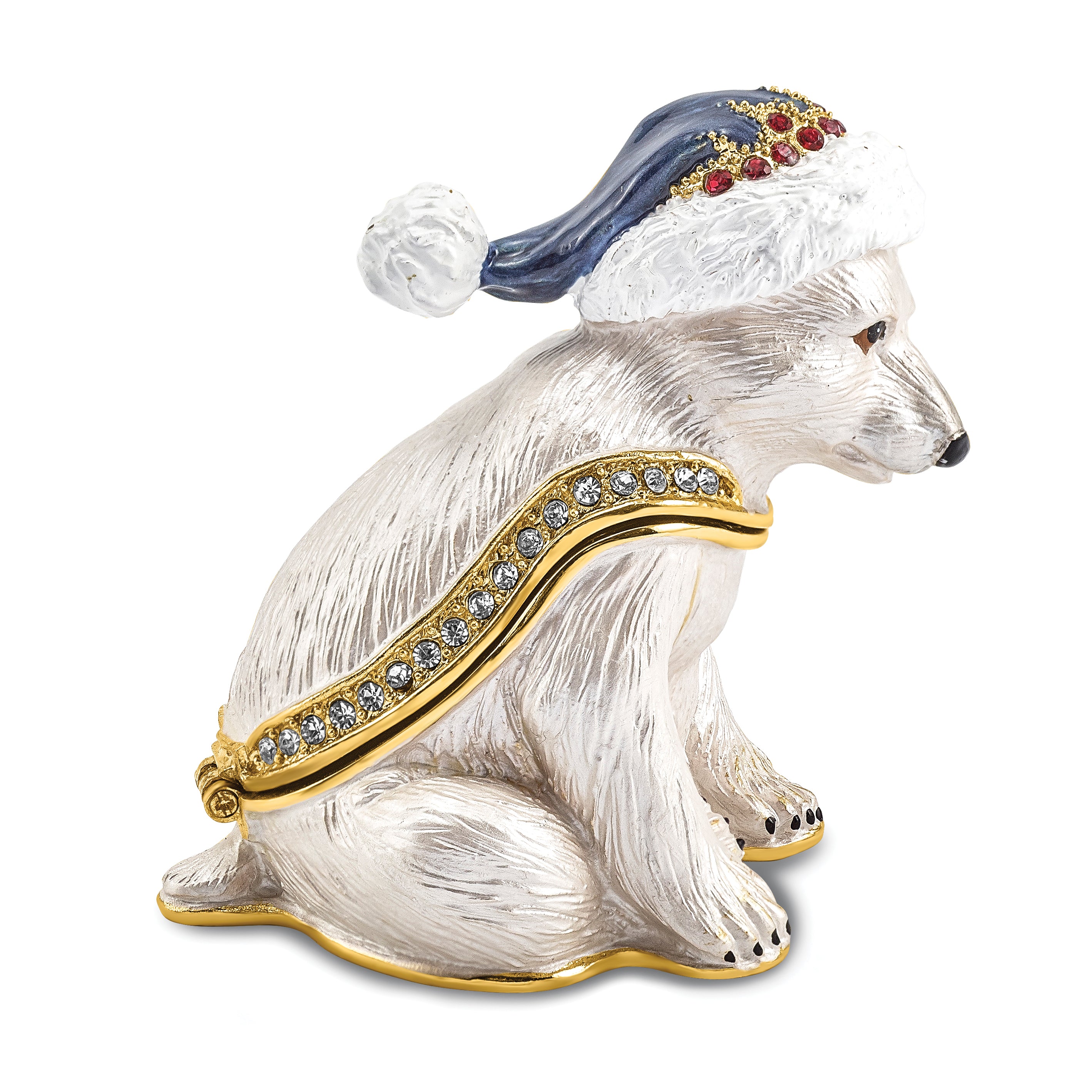 Luxury Giftware Pewter Bejeweled Crystals Gold-tone Enameled NOELLE Cuddly Polar Bear Cub Trinket Box with Matching 18 Inch Necklace