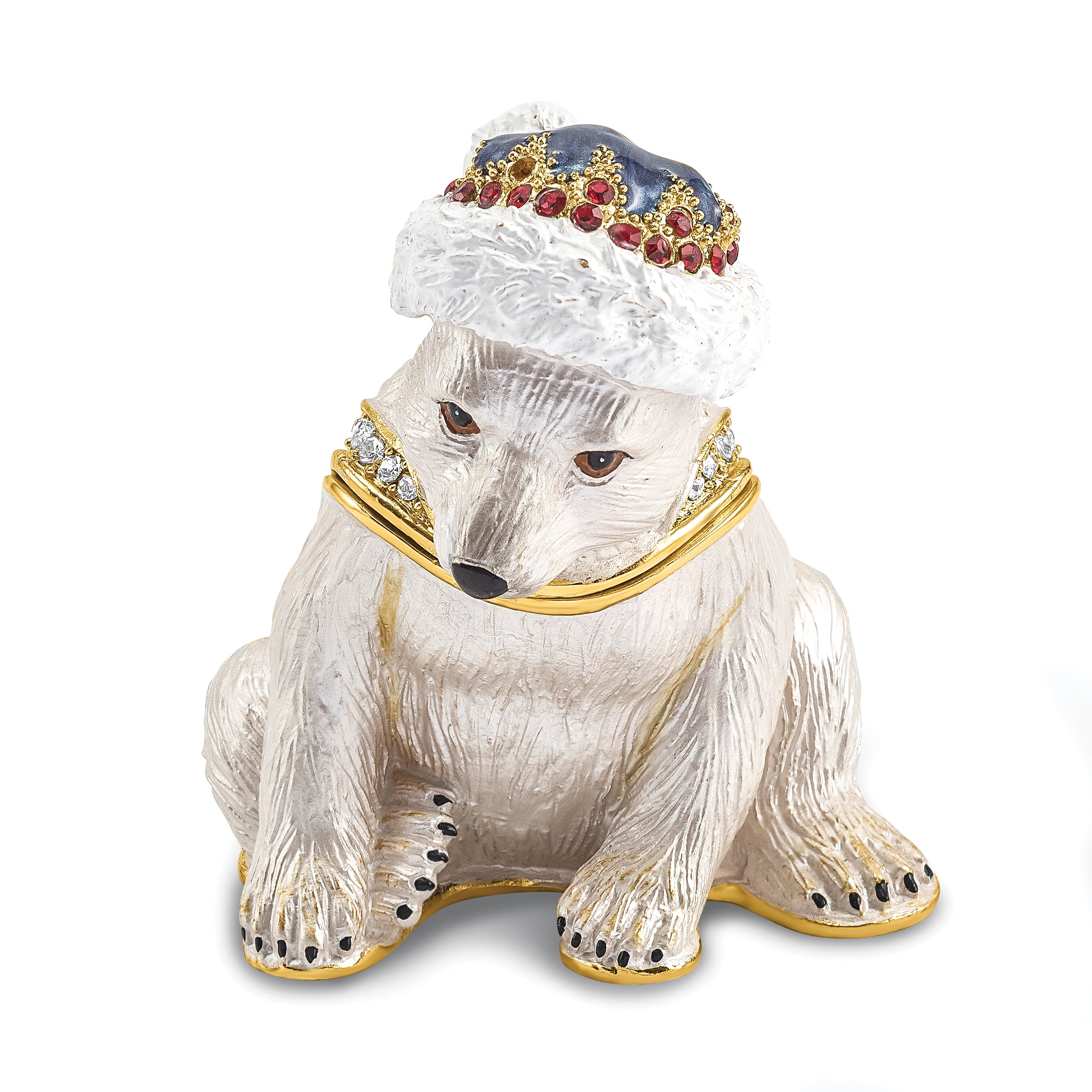 Luxury Giftware Pewter Bejeweled Crystals Gold-tone Enameled NOELLE Cuddly Polar Bear Cub Trinket Box with Matching 18 Inch Necklace