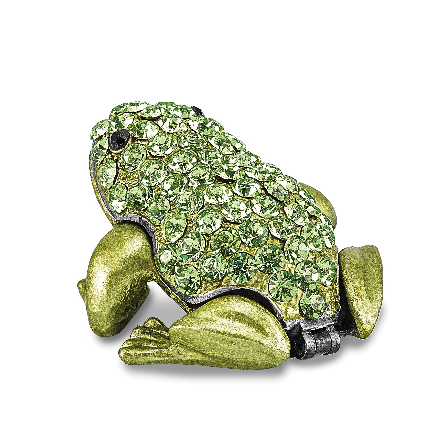 Luxury Giftware Pewter Bejeweled Crystals Silver-tone Enameled HOPPER Small Green Frog Trinket Box with Matching 18 Inch Necklace